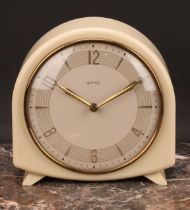 A mid-20th century cream Bakelite mantel timepiece, 15.5cm clock dial inscribed Smiths, Arabic