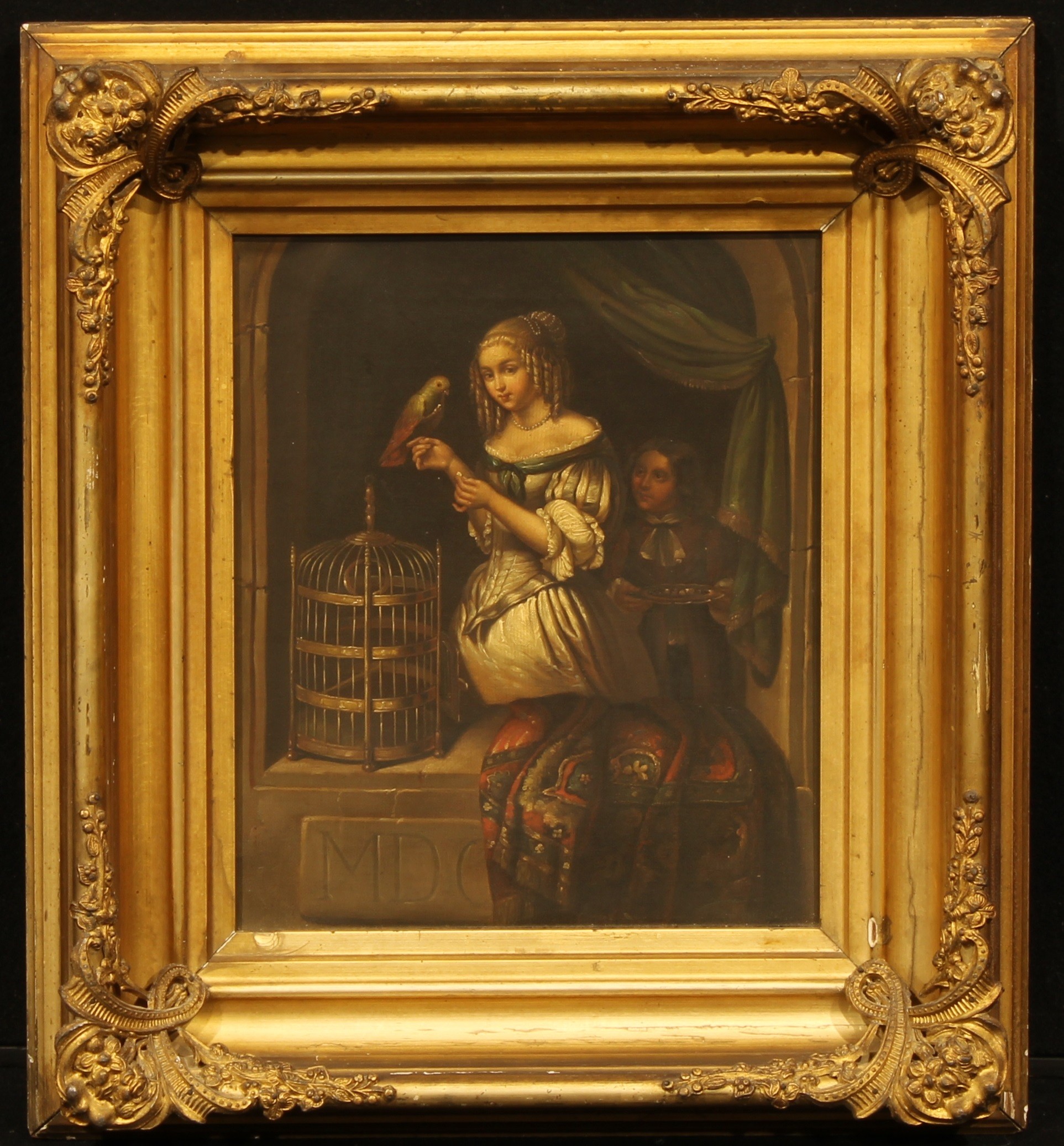 Continental School (19th century) The Bird Cage oil on canvas, 30cm x 25cm - Image 2 of 3