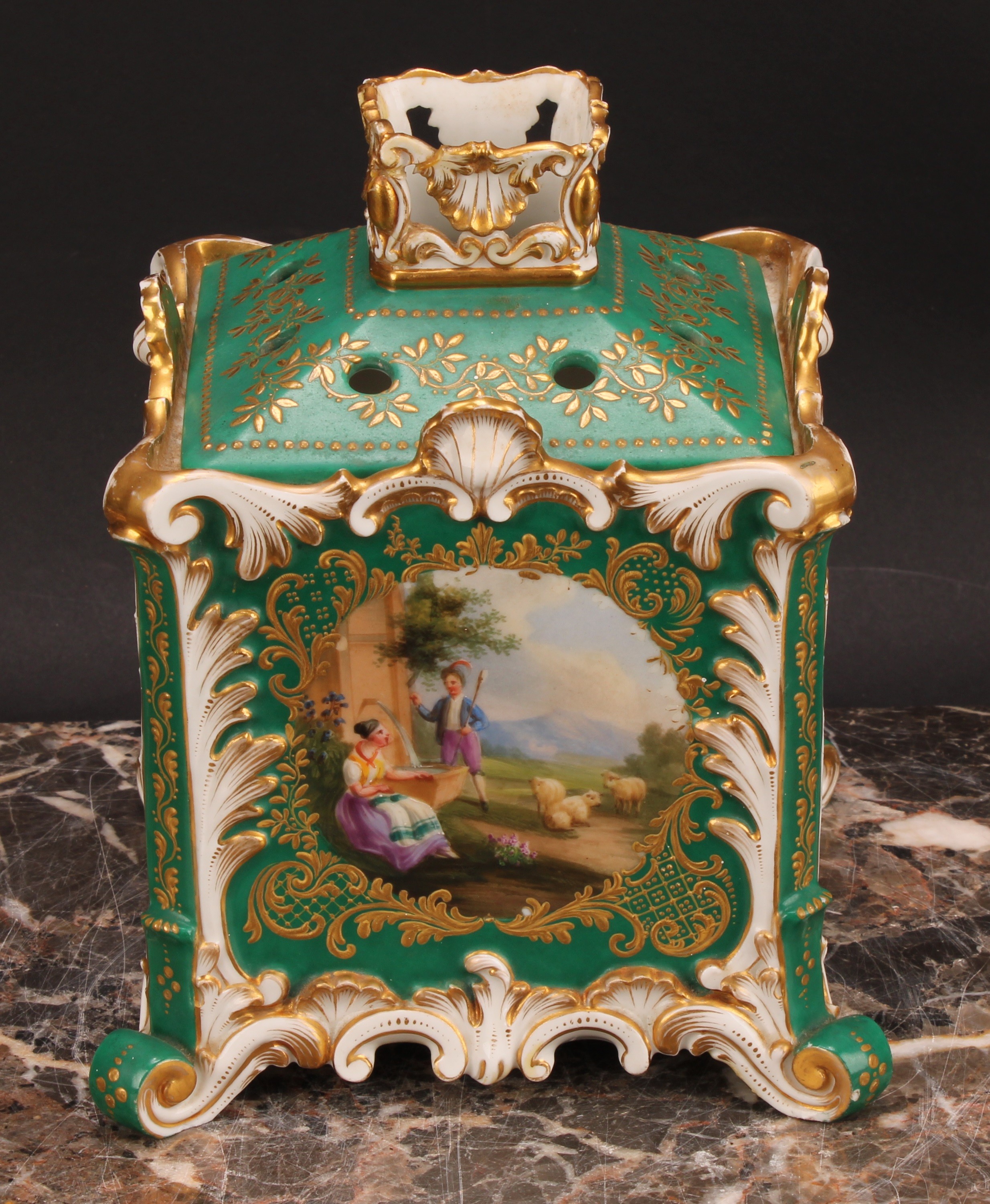 A 19th century Jacob Petit, Paris, porcelain pot pourri, of square form, each side decorated with - Image 2 of 6