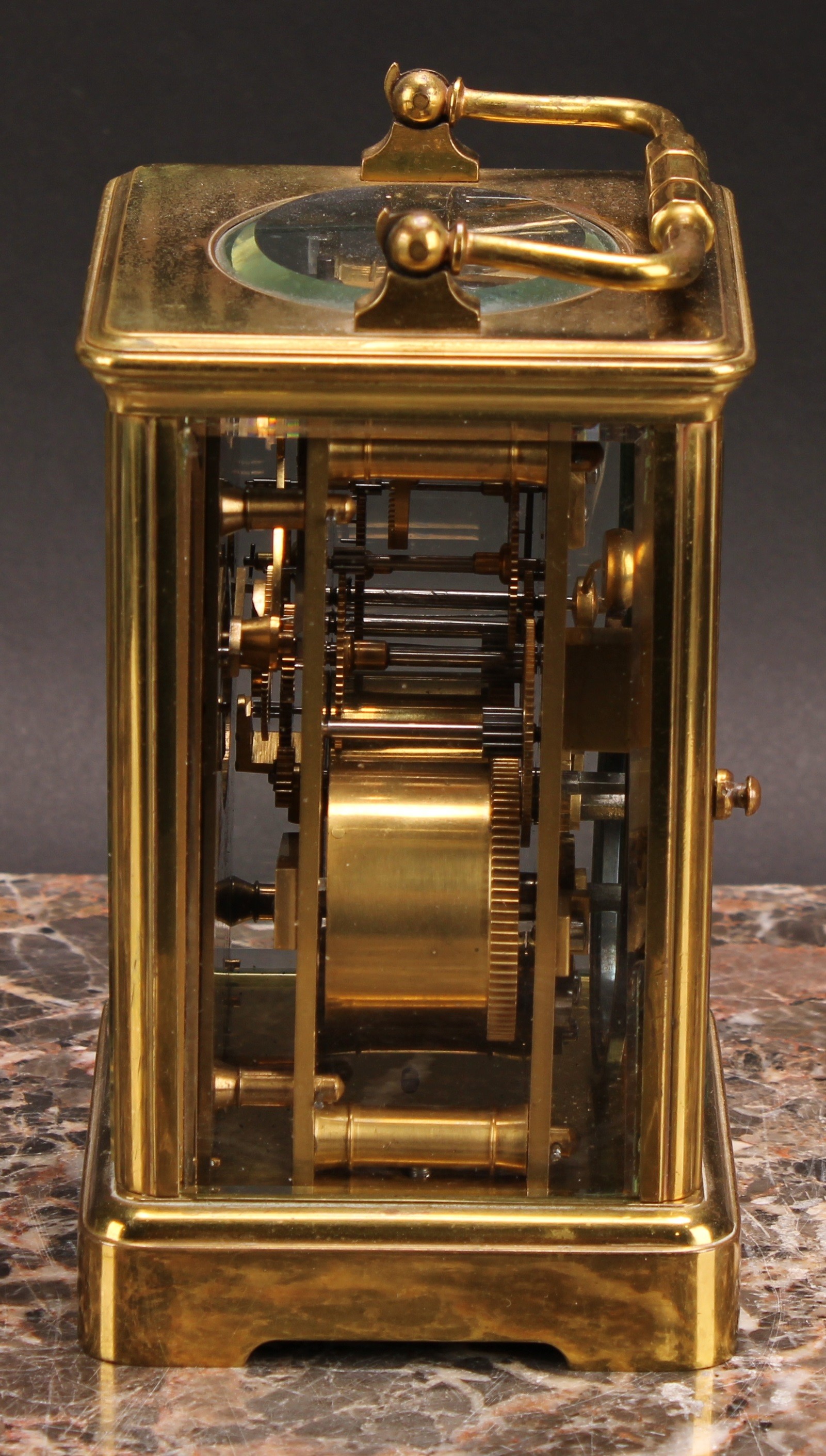 A late 19th century lacquered brass carriage clock, the gilt dial inscribed Woodruff, Dover & Paris, - Image 3 of 6