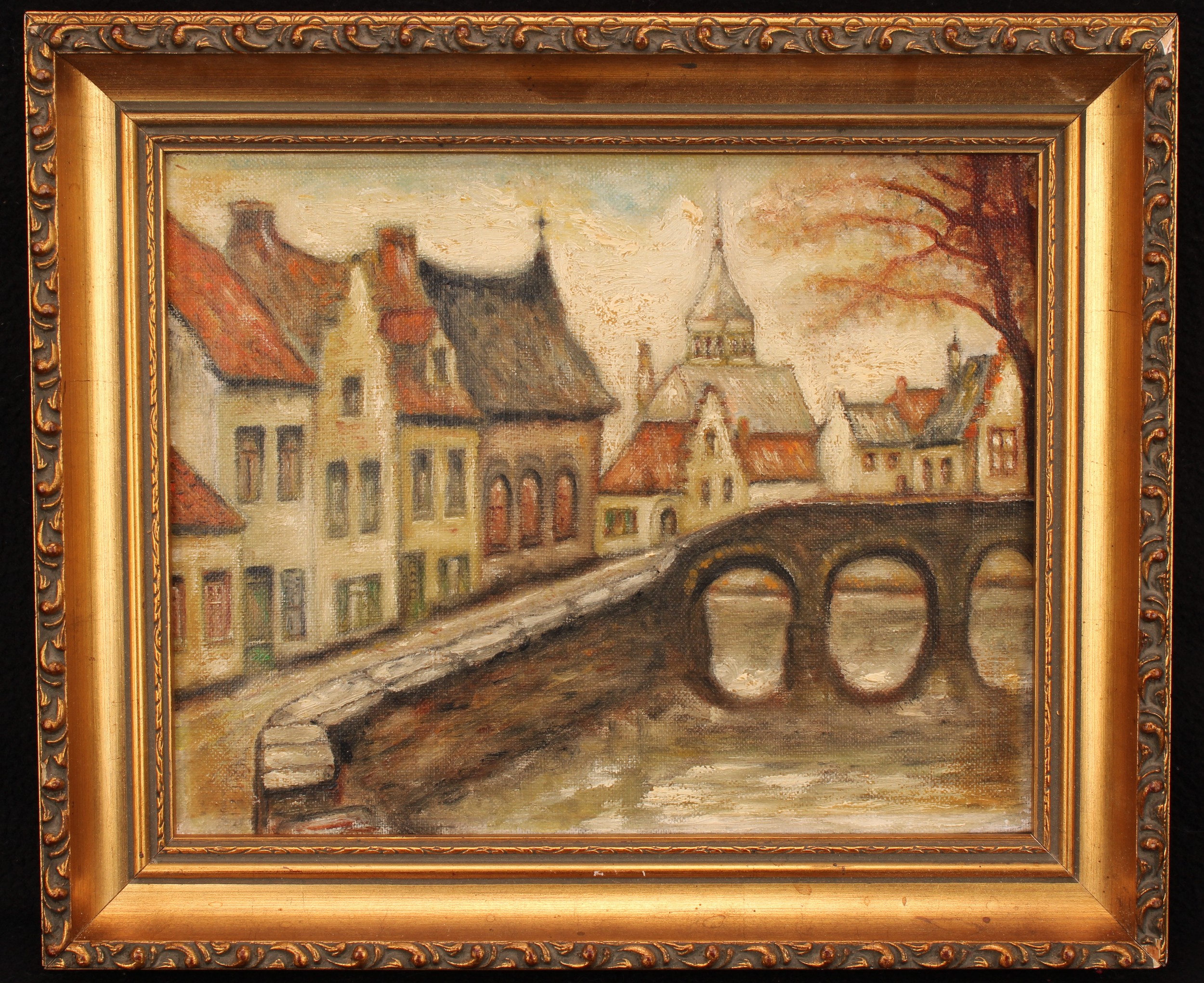 Continental School (20th century) A Quiet Town, oil on canvas, 21cm x 26.5cm - Image 2 of 3