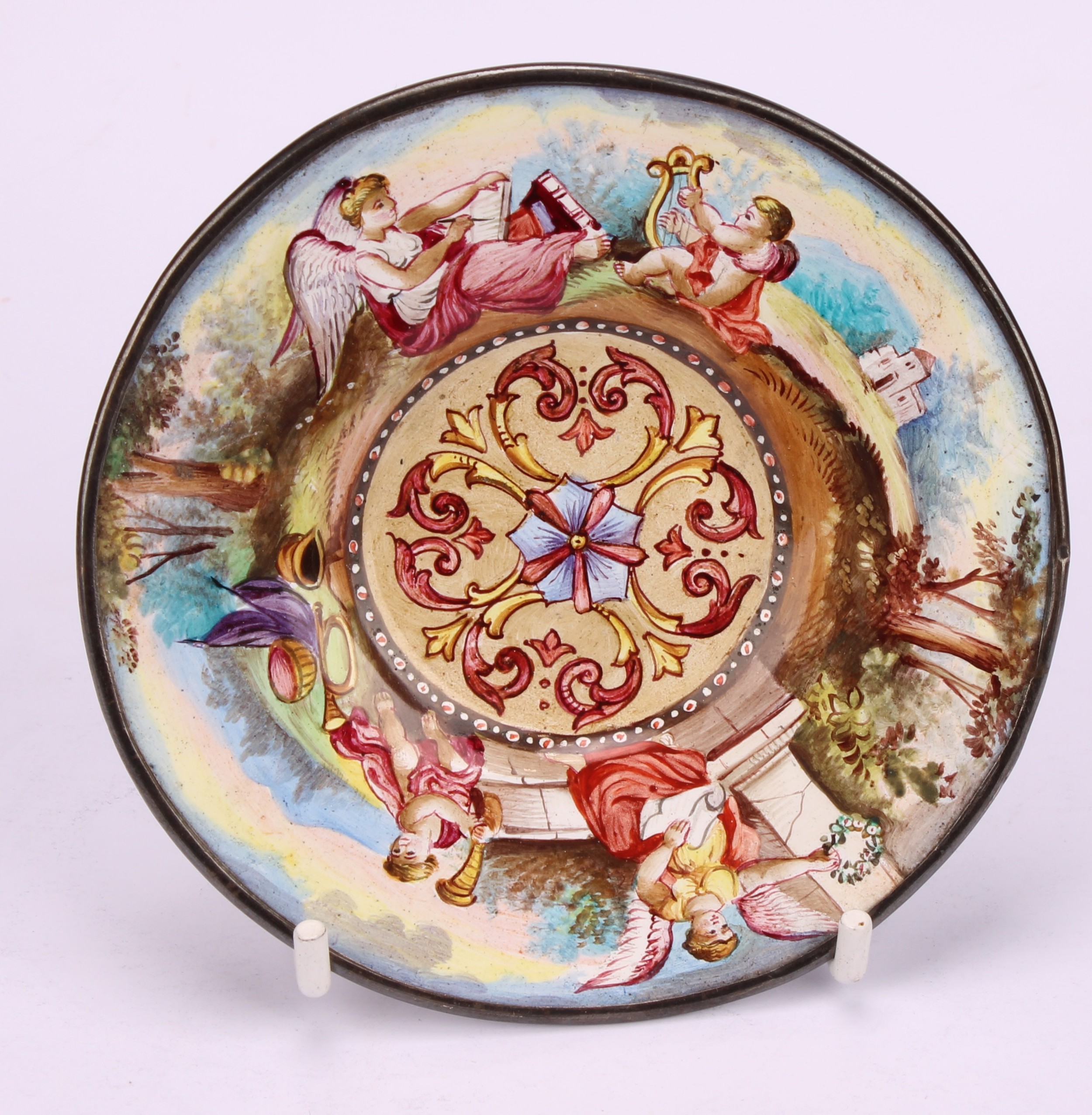 An Austrian enamel miniature ewer and basin, decorated in polychrome in the 18th century taste - Image 12 of 13