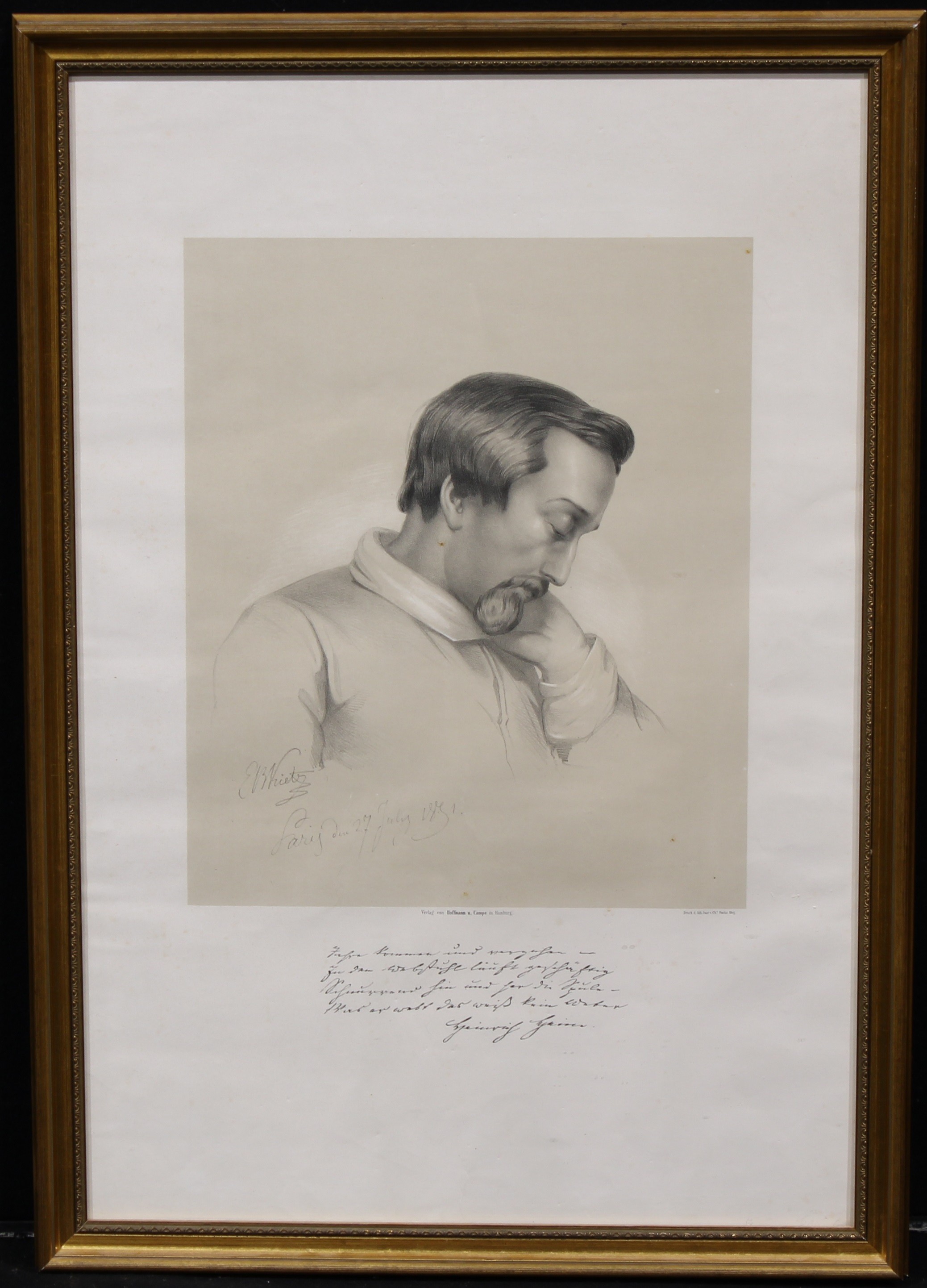 European Literature - portrait of Christian Johann Heinrich Heine (1797-1856) lithograph, 65.5cm x - Image 2 of 5