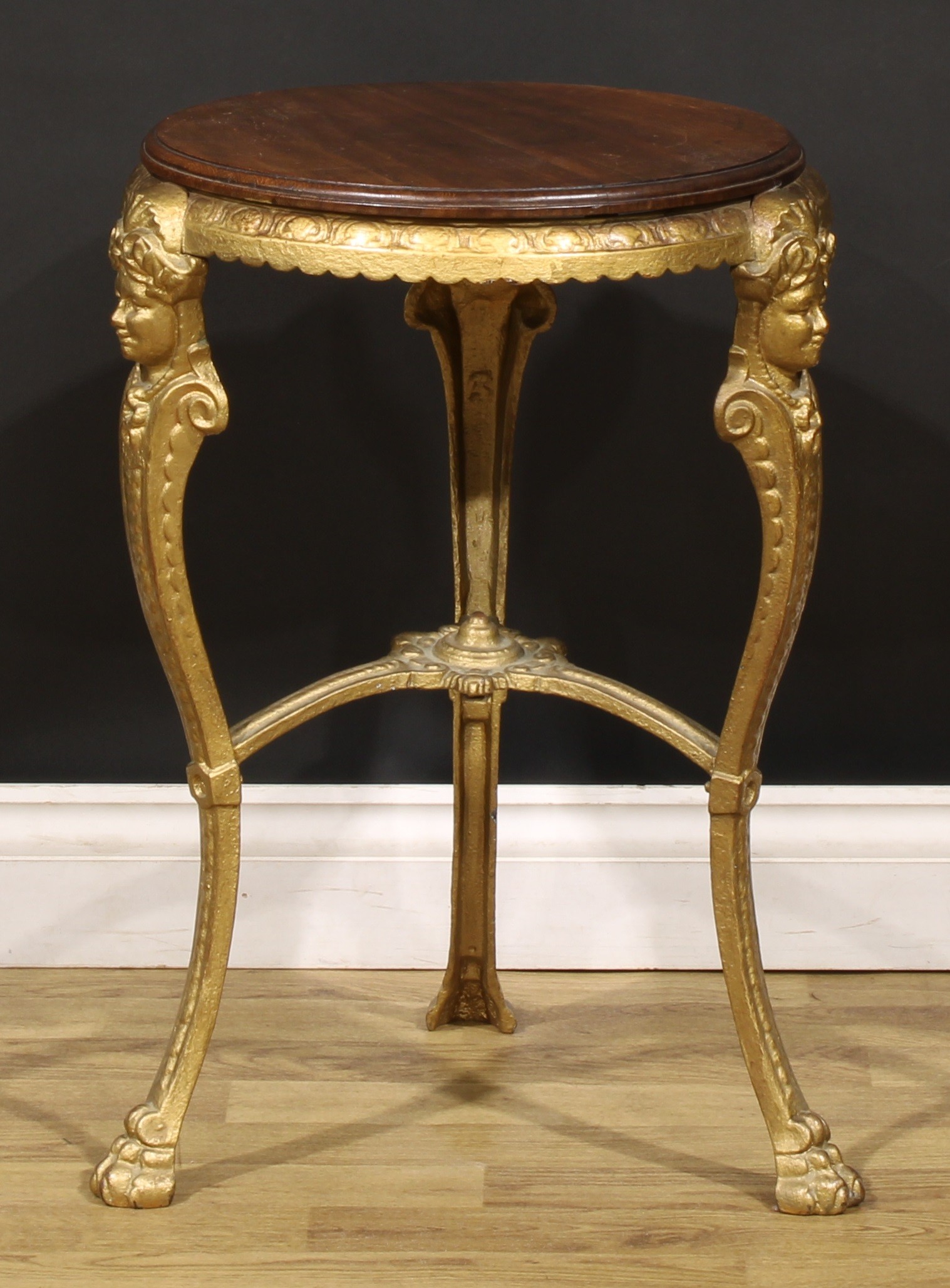 A Victorian cast iron public house table, circular top, the serpentine legs with masks and lion - Image 2 of 3