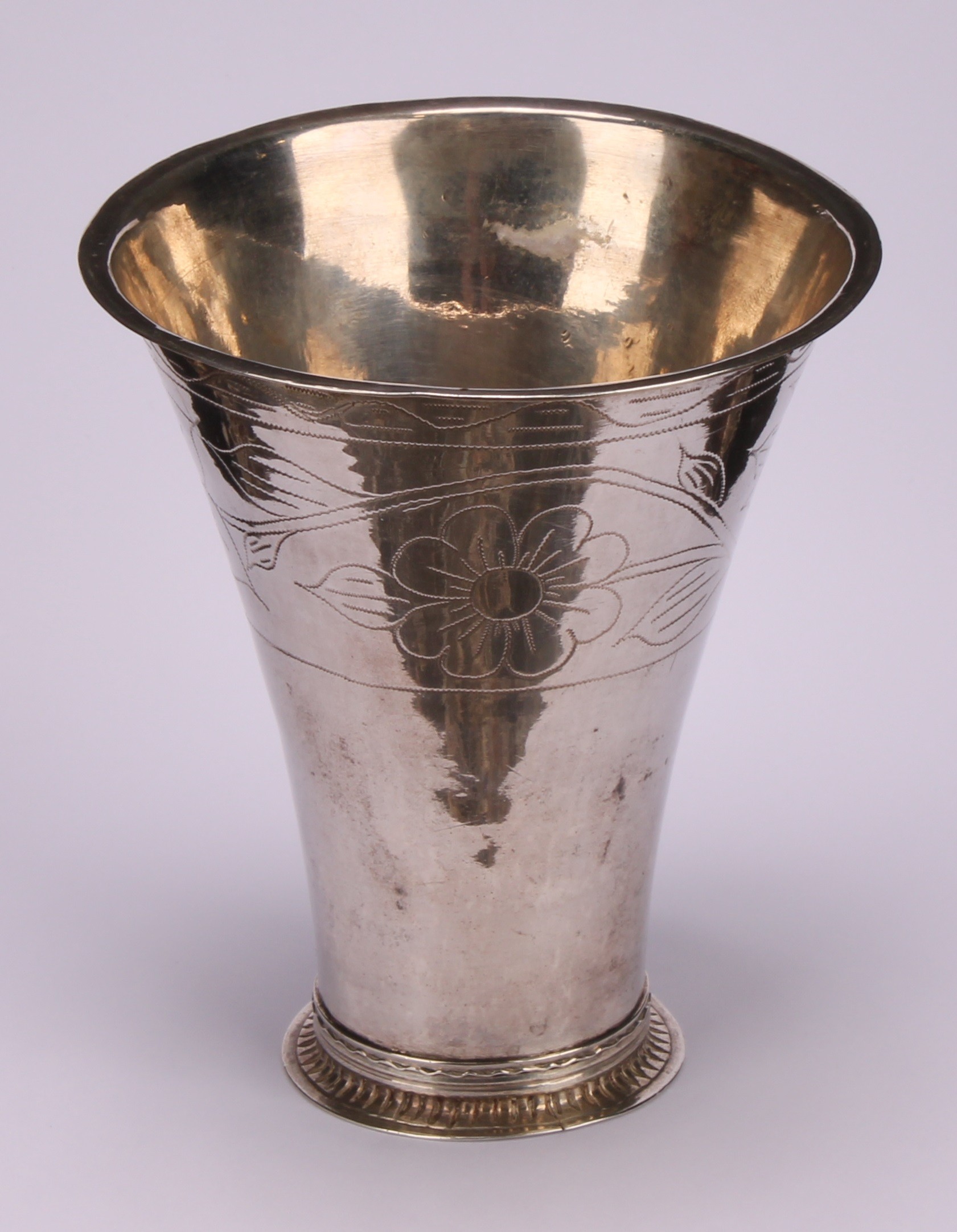 A Swedish silver flared beaker, wrigglework engraved with flowers on a meandering stem, skirted - Image 2 of 4