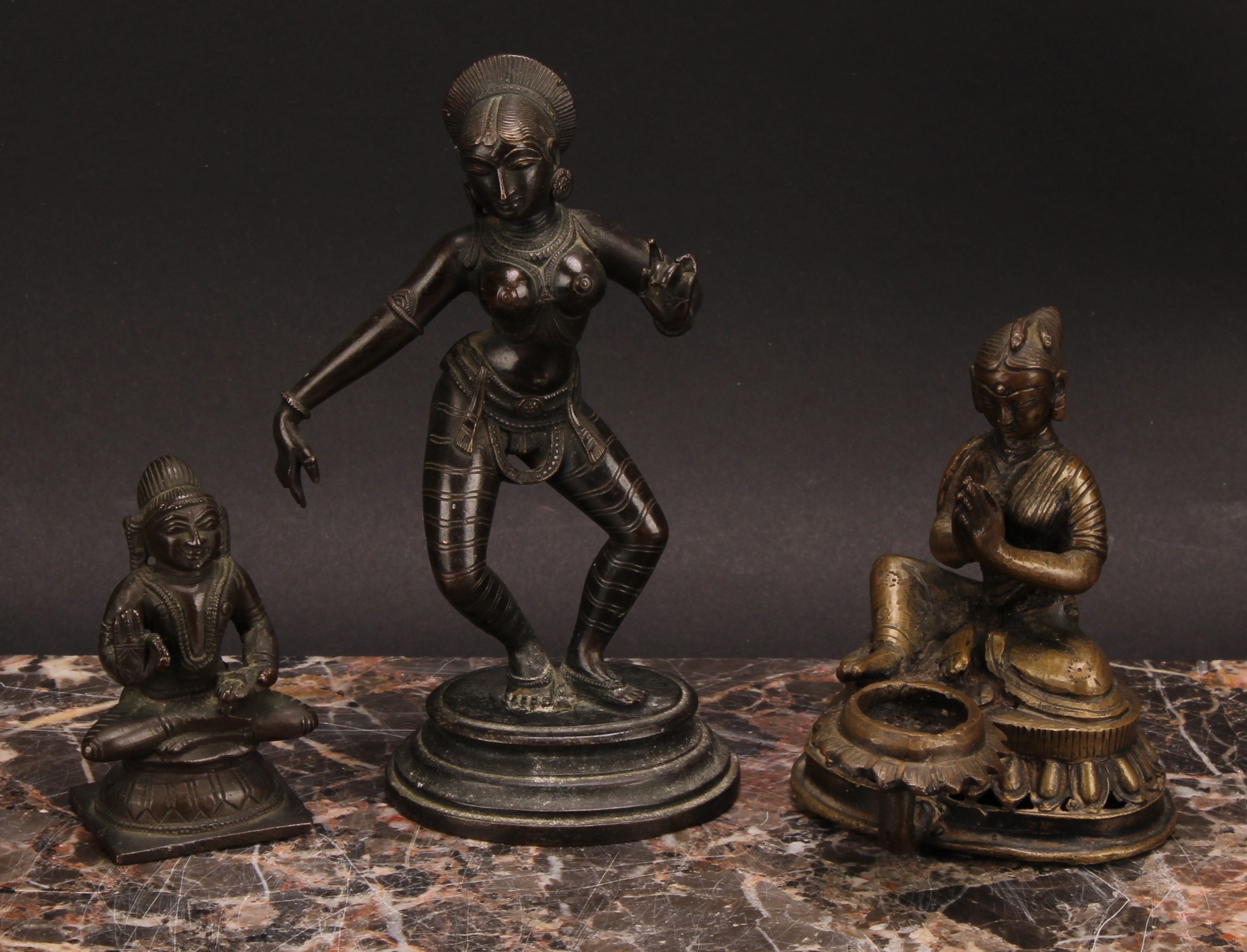 Indian School (19th century), a brown patinated bronze or copper alloy figure, the dancing Devi, - Image 2 of 11