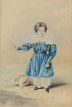 English/Irish School (19th century) Portrait of a Child Holding a Whip watercolour, 26.5cm x 18cm