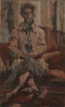 Manner of Walter Sickert Seated Figure, oil on panel, 32cm x 19.5cm