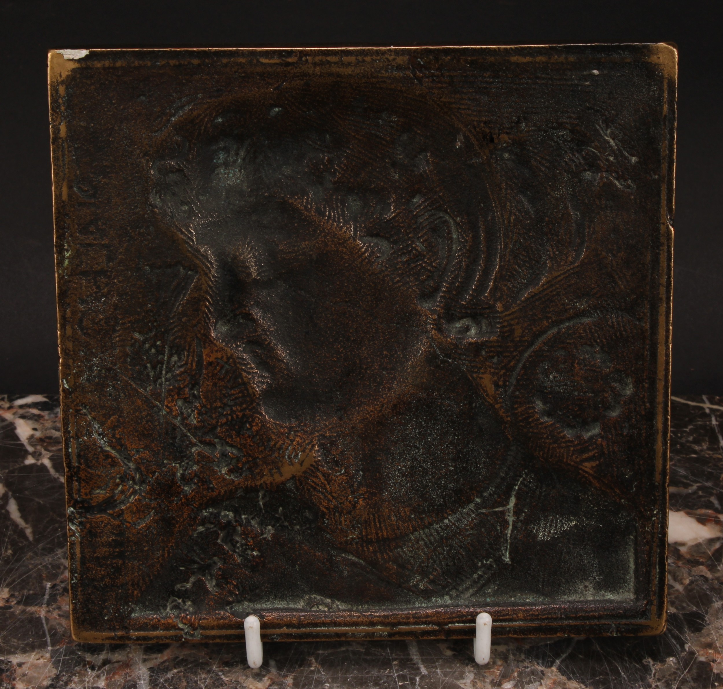 An early 20th century bronze plaque or tile, as Diana, after a design by Minton, Hollins & Co., - Image 3 of 3