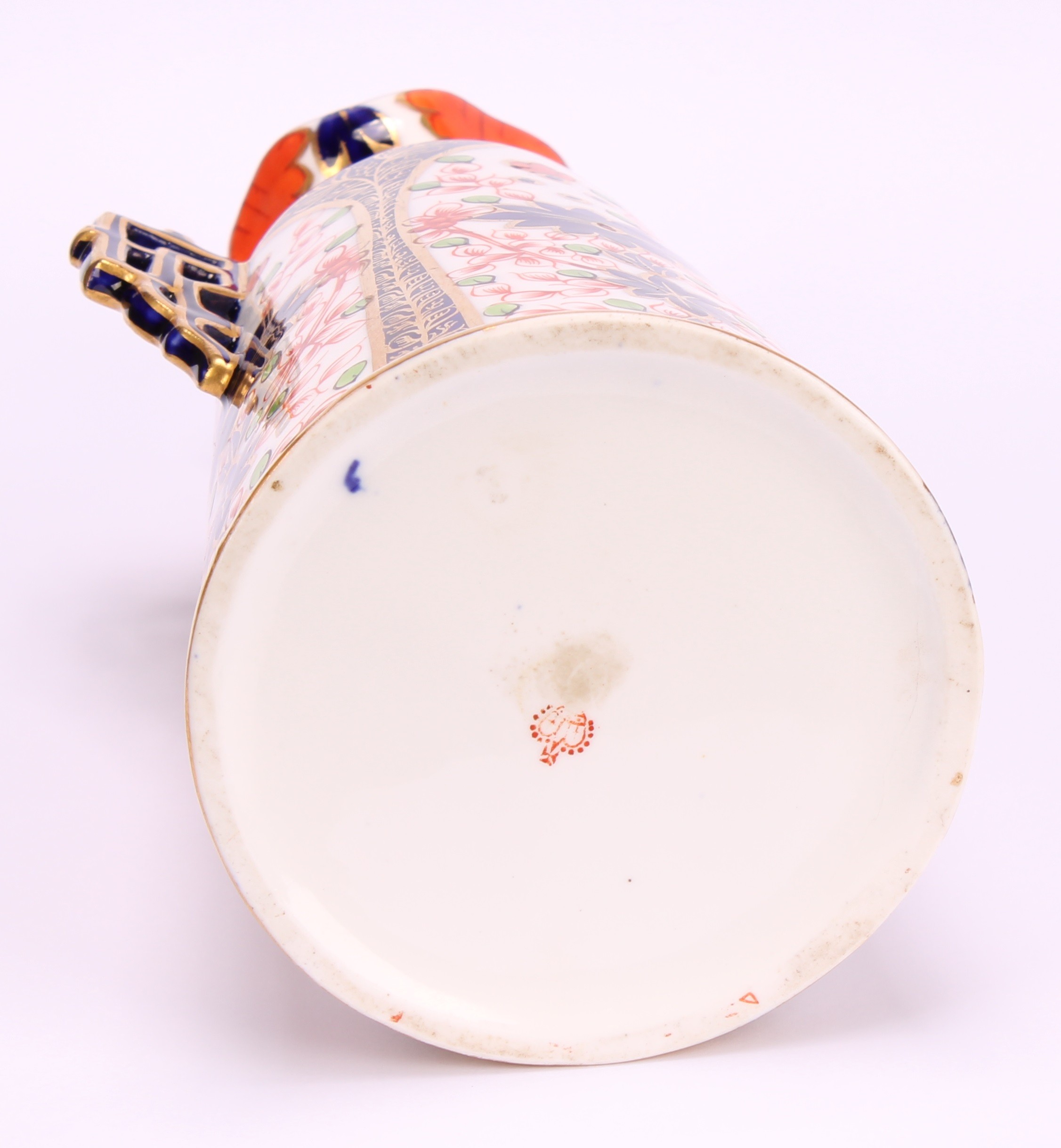 A Royal Crown Derby Imari elongated ogee shaped two-handled vase and cover, Japanesque angular - Image 5 of 9