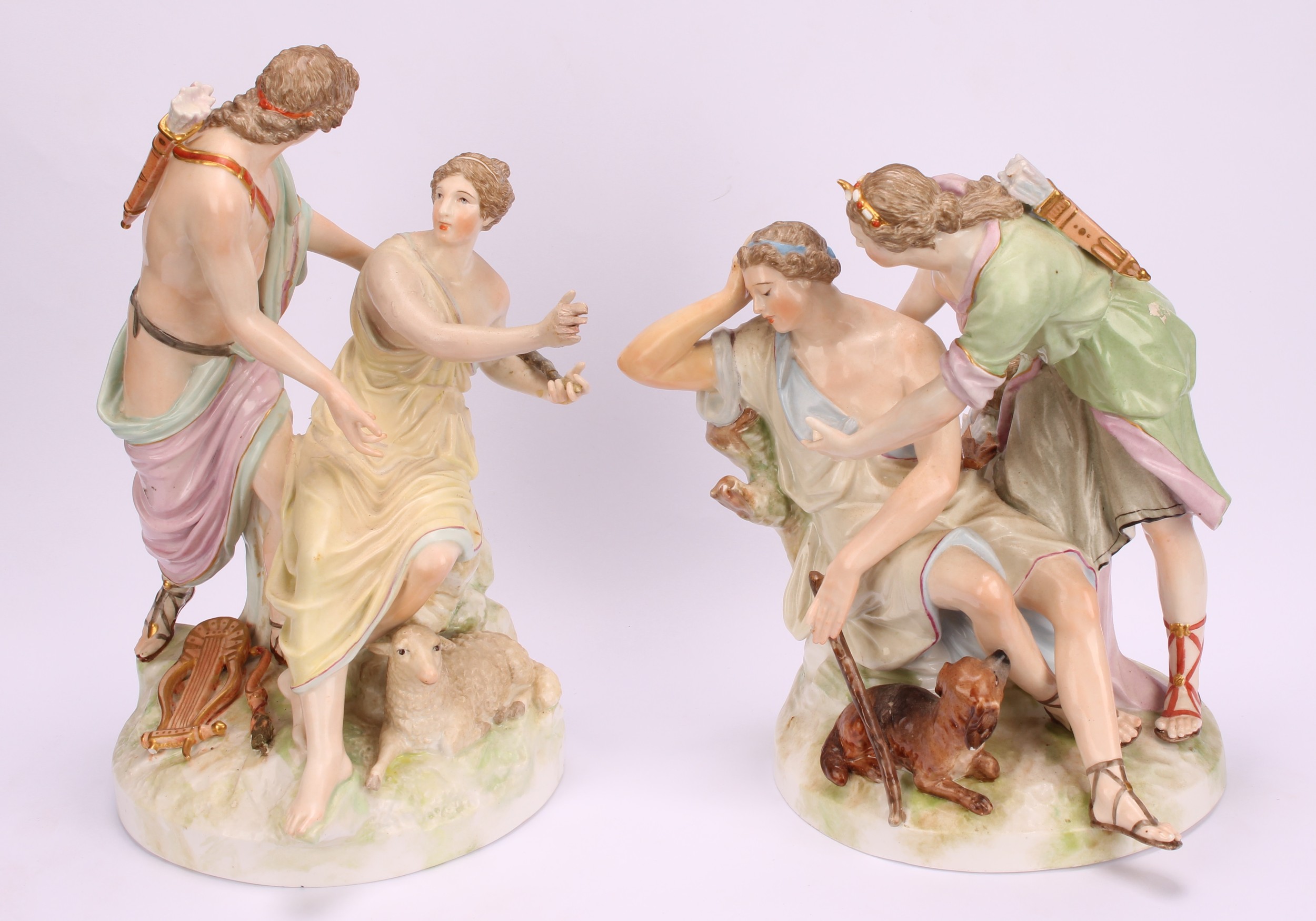 A 19th century K.P.M. Berlin porcelain figure group, Luna-Endimio, depicting Diana and shepherd, - Image 2 of 10