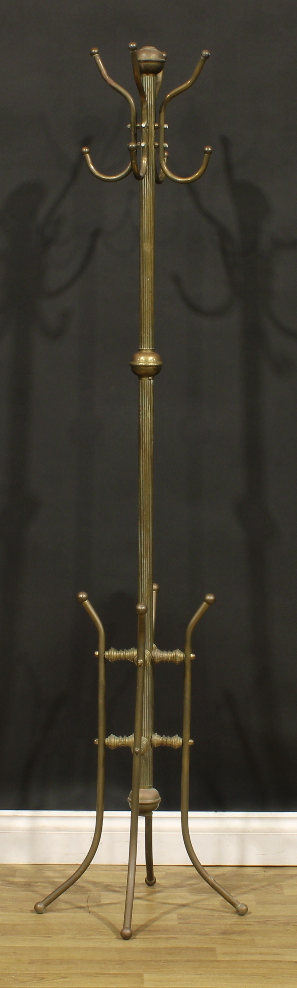 An early 20th century brass coat and hat stand, possibly American, in the Aesthetic Movement - Image 3 of 3