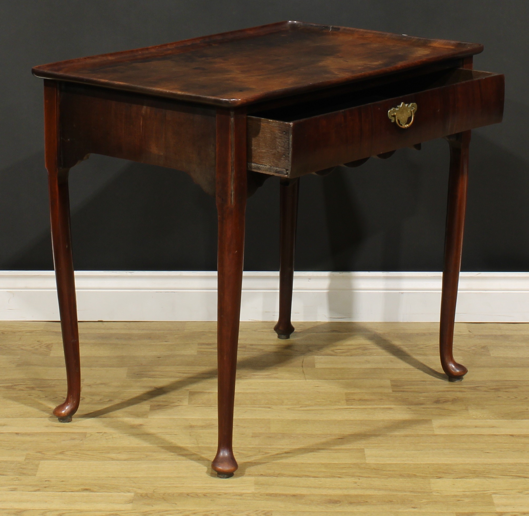 A George II mahogany silver table, dished rounded rectangular top above a long frieze drawer, shaped - Image 4 of 6