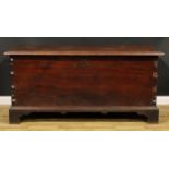 A substantial 18th century cherry blanket chest, hinged top, skirted base, bracket feet, 87cm