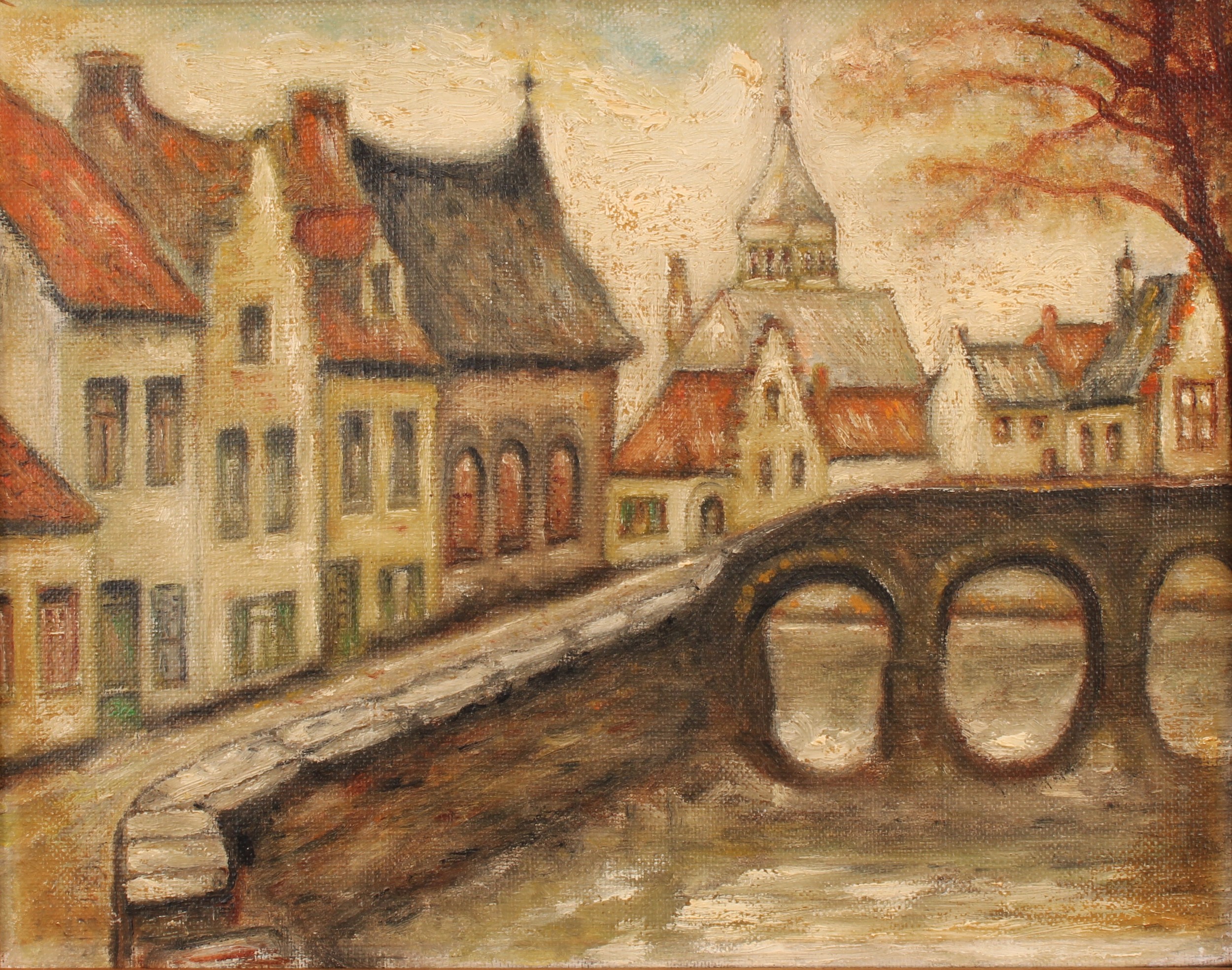 Continental School (20th century) A Quiet Town, oil on canvas, 21cm x 26.5cm