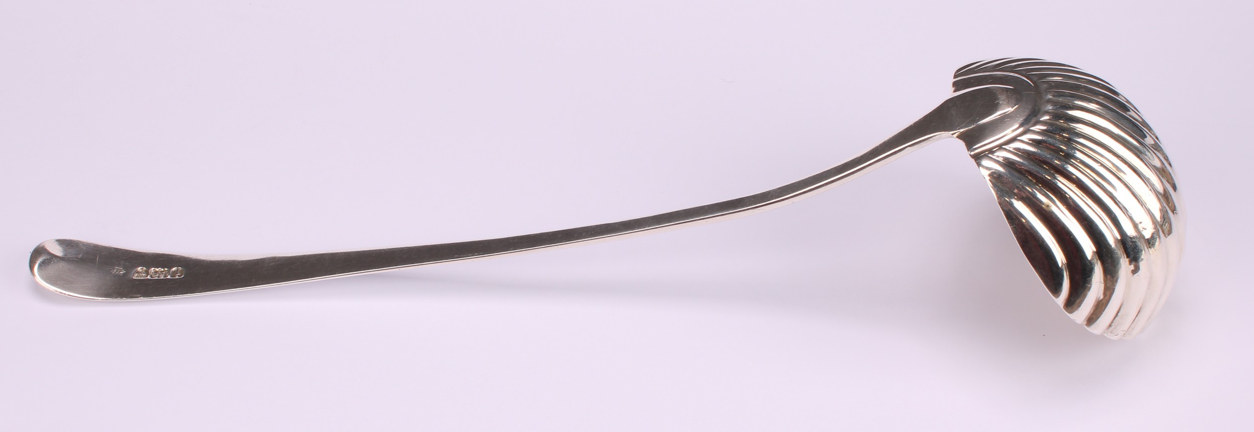 Hester Bateman - a George III silver Bright-cut Old English pattern soup ladle, shell bowl, 33cm - Image 4 of 5