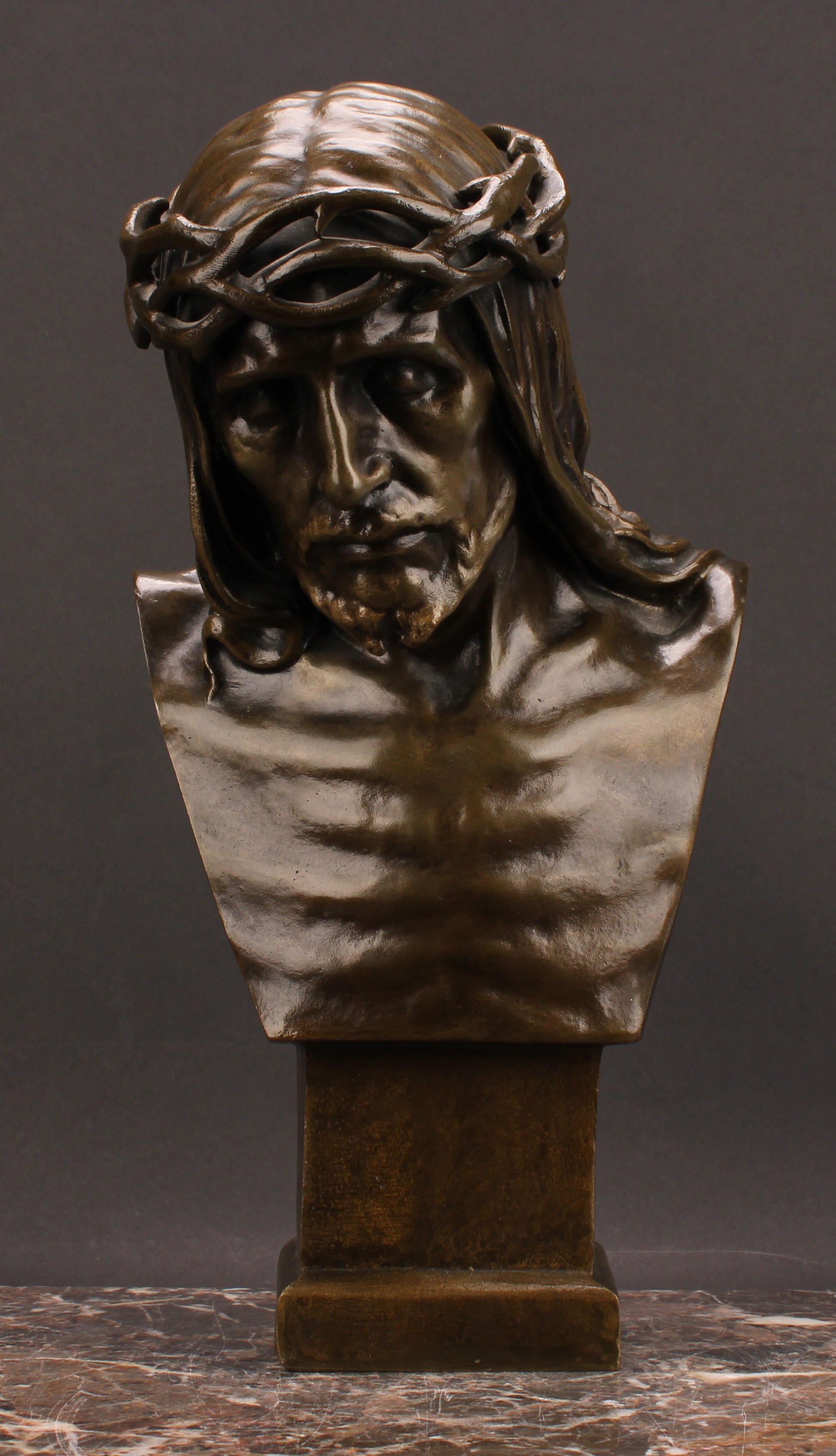 Victor Demanet (1895-1964), a brown patinated bronze, Christ With a Crown of Thorns, signed in the - Image 3 of 6