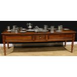 A French Provincial walnut and cherry servants' quarters food preparation or dining table, rounded