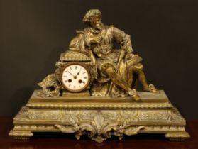 A late 19th century brass figural mantel clock, 9.5cm enamel dial inscribed J&L MOLE, 36 NEW ST.,