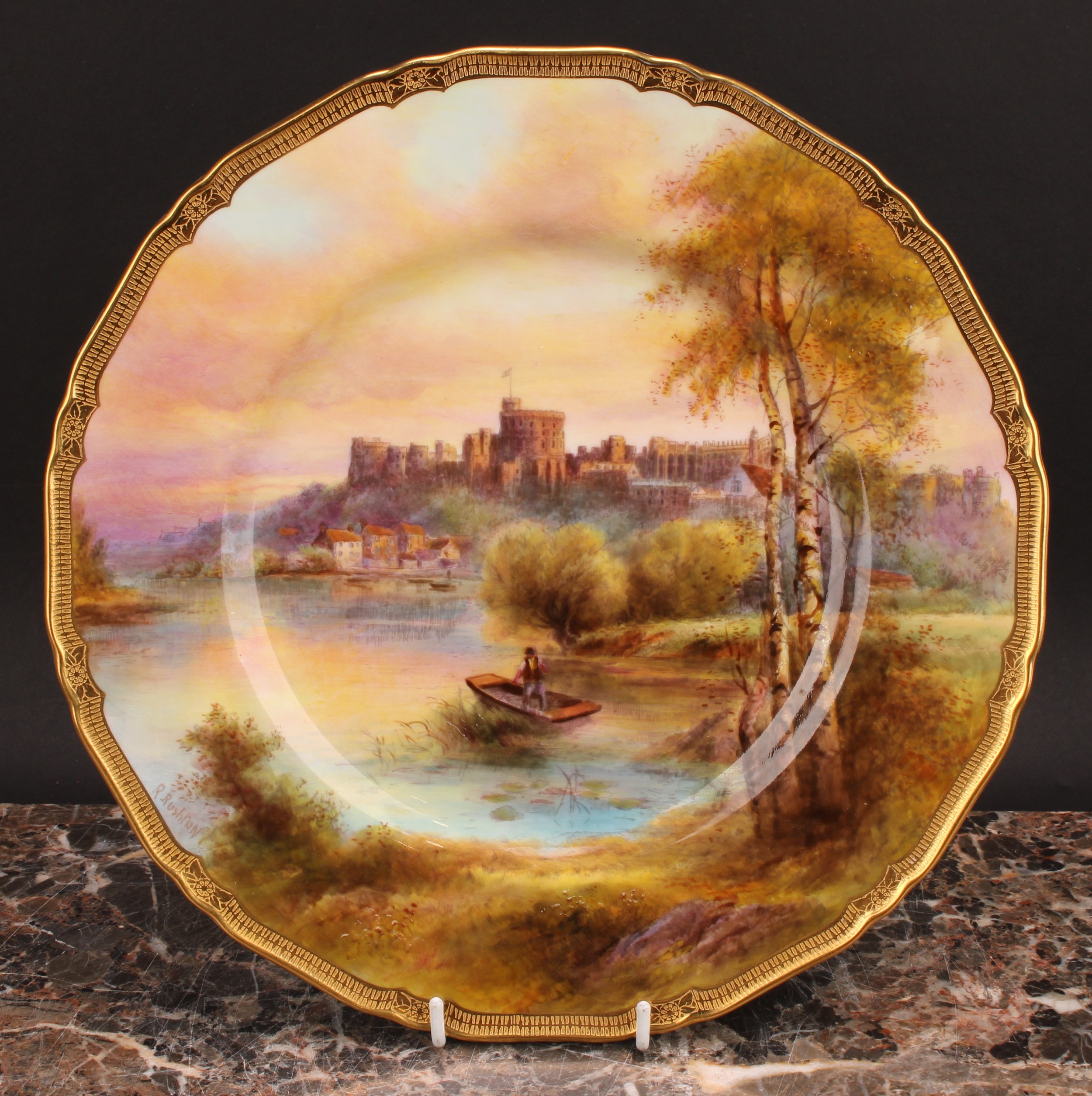 A Royal Worcester Named View shaped circular plate, painted by R. Rushton, signed, with a view of - Image 2 of 6