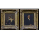 English School (19th century) A pair, Portraits of a Lady and Gentleman oil on mahogany panel,