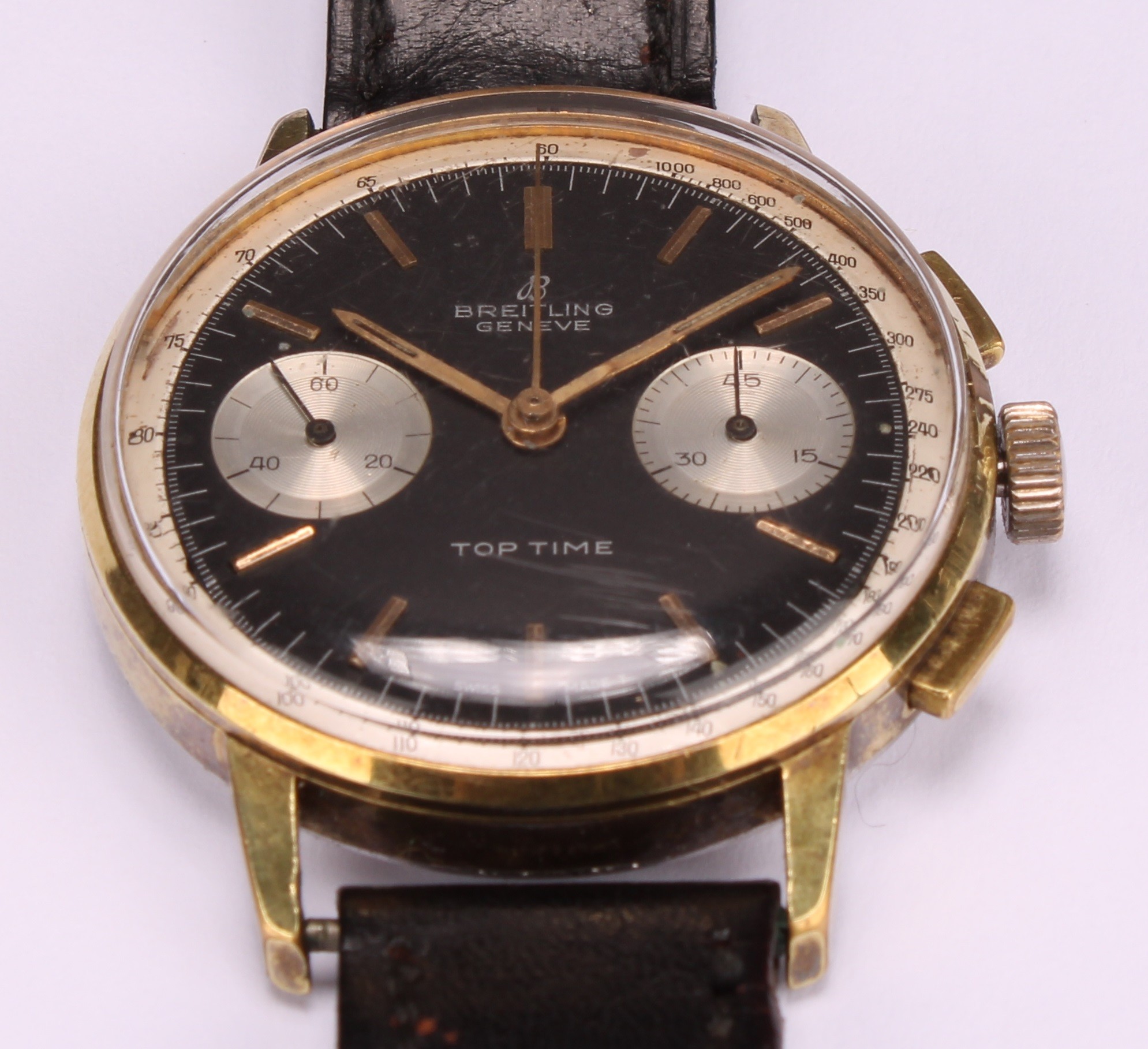 A gentleman's Breitling gold plated chronograph watch, Top Time, non-reflective dial, baton - Image 3 of 5