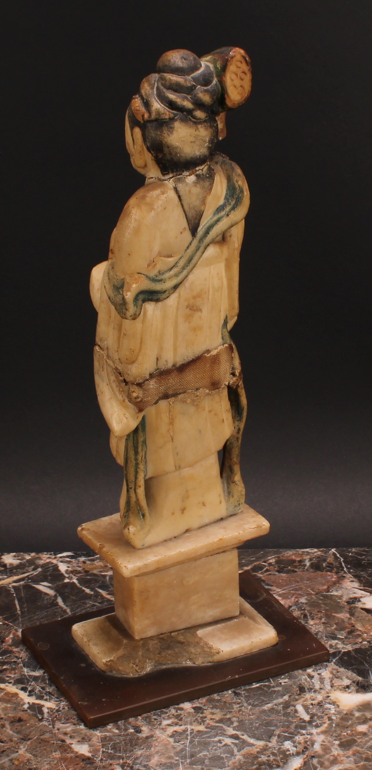 A pair of Chinese soapstone figures, carved as Shou Lao and Guanyin, each picked out in - Image 7 of 7