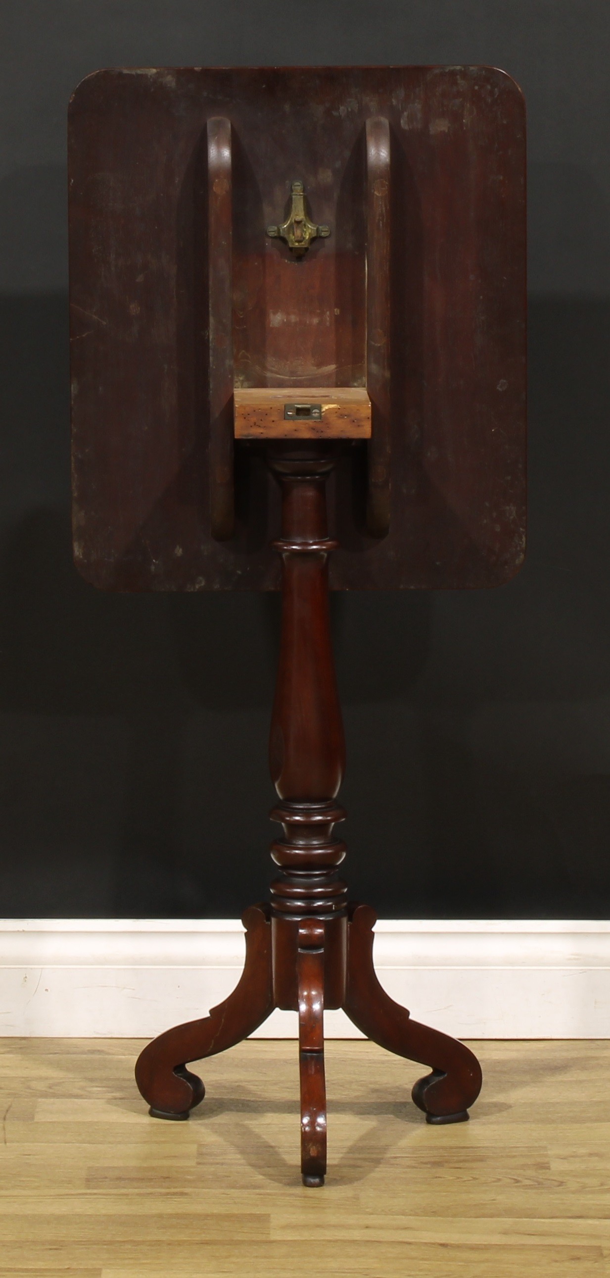 An early Victorian mahogany tripod occasional table, rounded rectangular tilting top, turned column, - Image 4 of 4