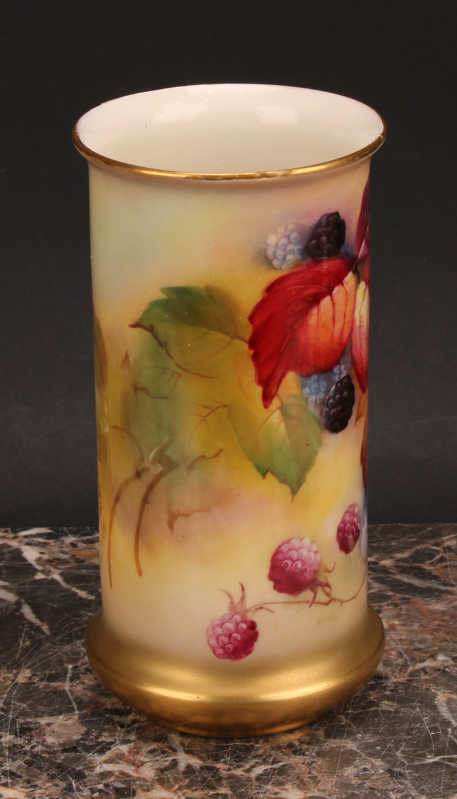 A Royal Worcester cylindrical vase, painted by Kitty Blake, signed, with autumnal leaves and berries - Image 4 of 6