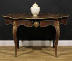 A 19th century gilt metal mounted Boulle and ebonised serpentine centre table, drawer to frieze,