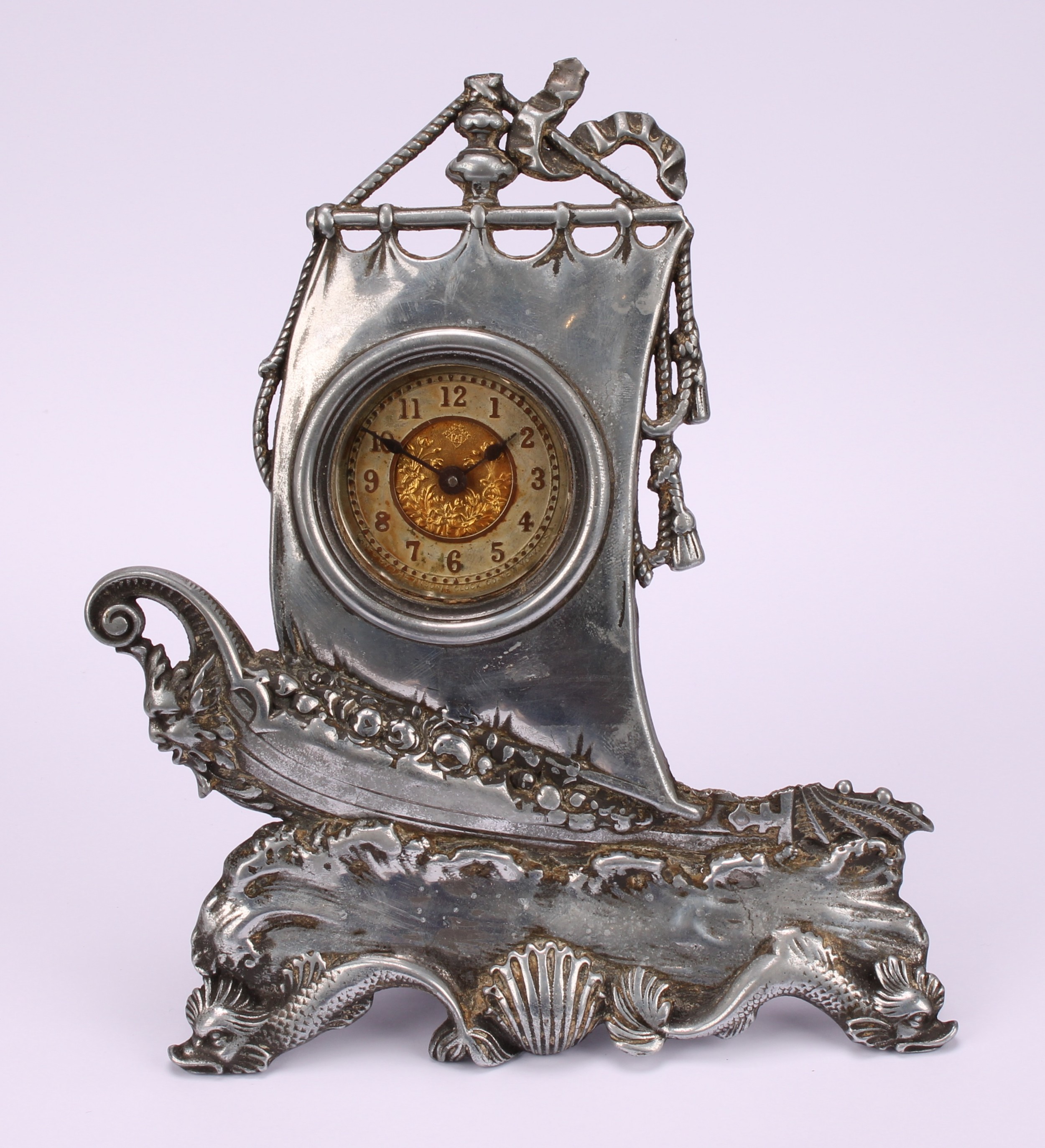 A late 19th century American cast metal desk timepiece, by The Ansonia Clock Company, 4.5cm clock - Image 2 of 3