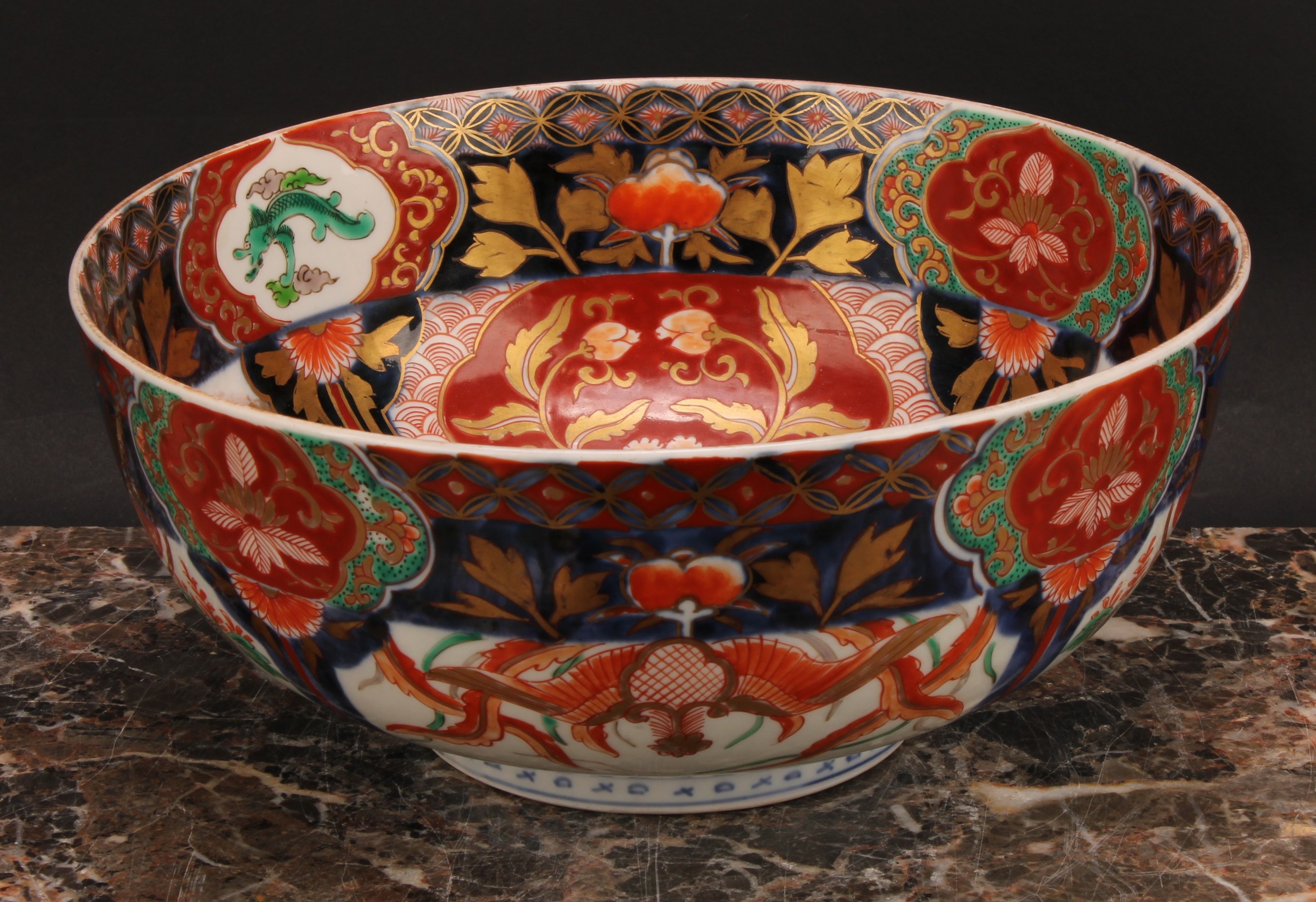 A Japanese porcelain bowl, decorated in the Imari palette, 25cm diameter, Meiji period - Image 2 of 4