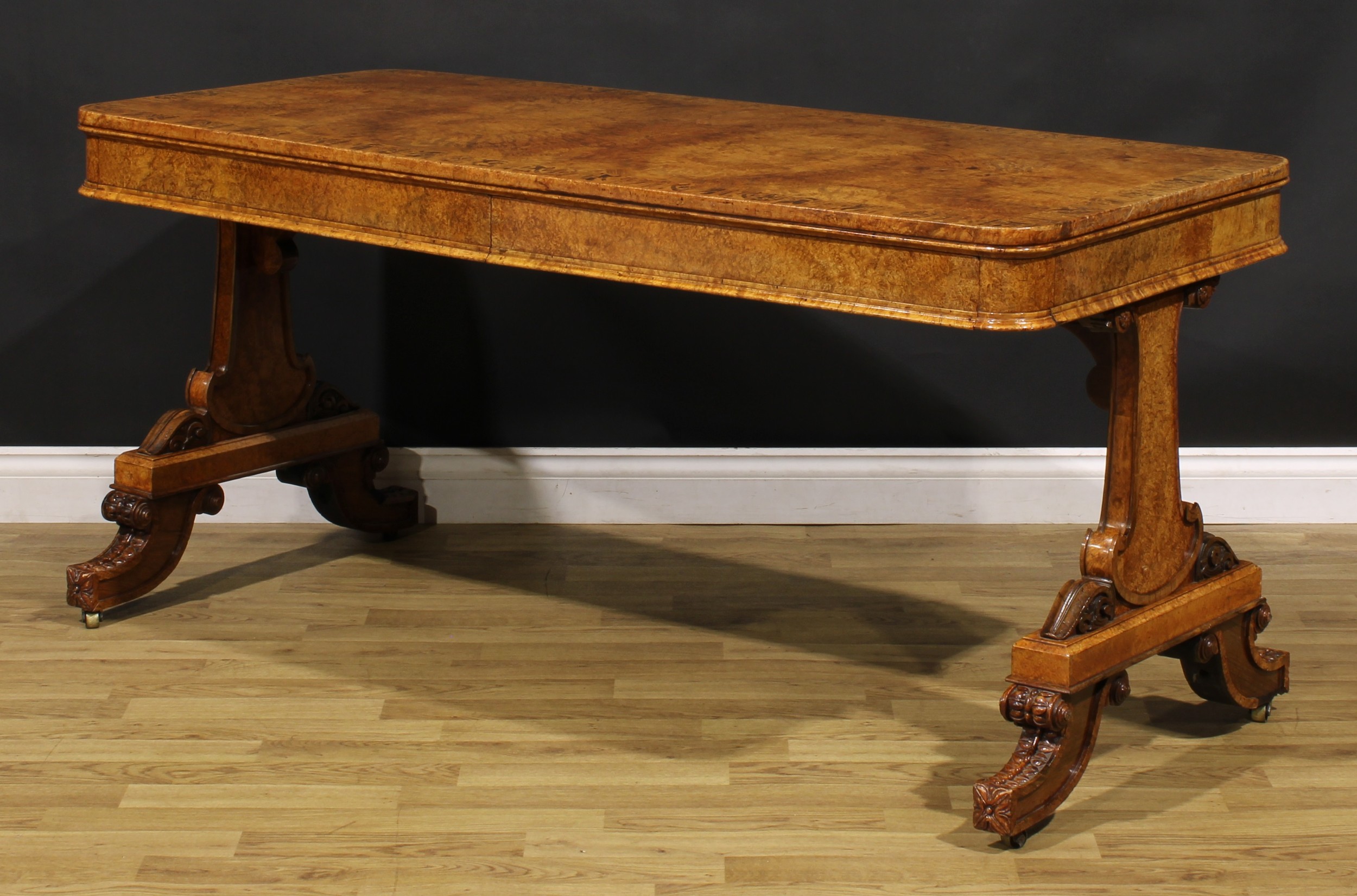 A William IV burr walnut and zebrawood marquetry library table, in the manner of George Bullock, - Image 5 of 6