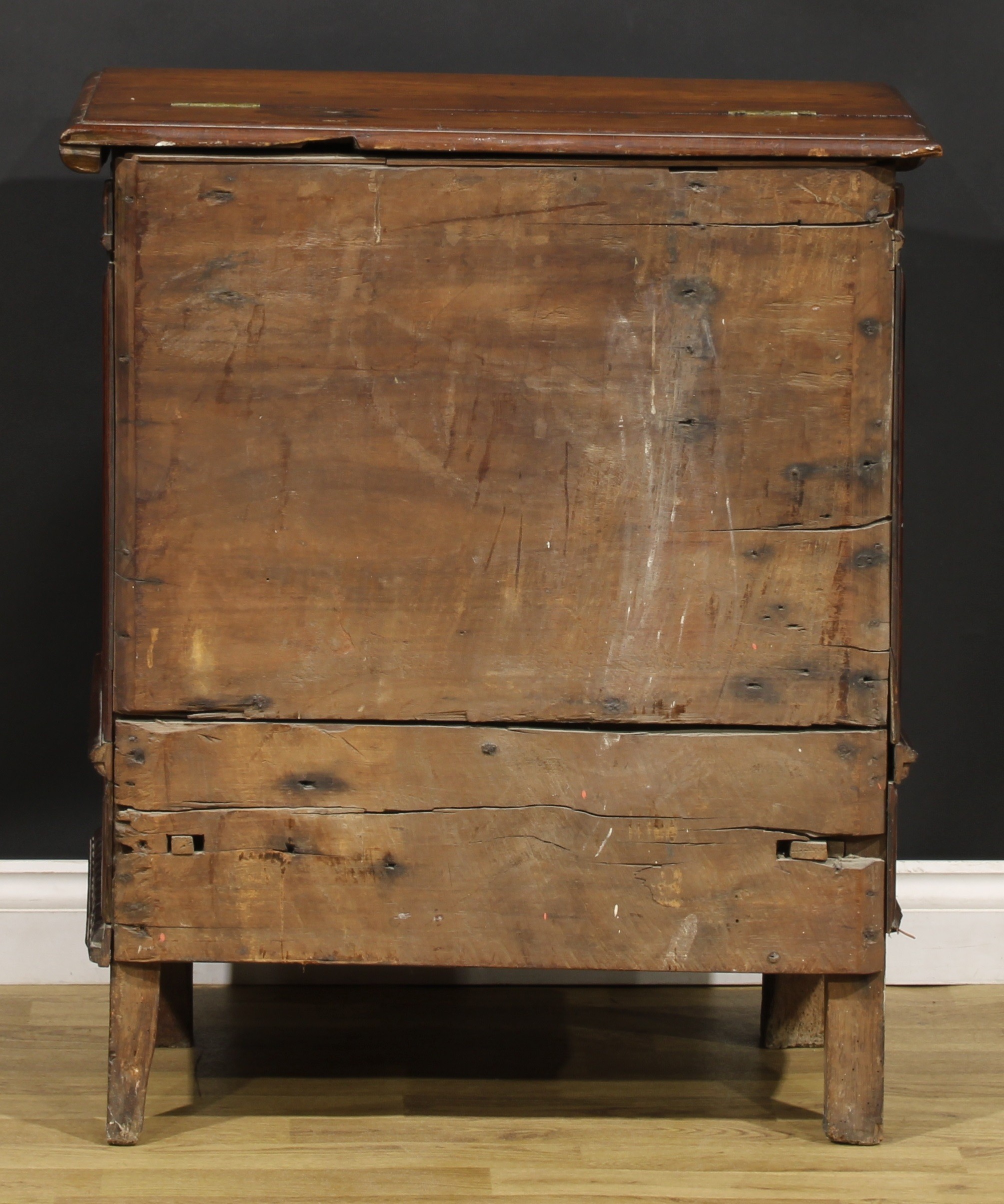 An 18th century Continental cherry vestment chest, hinged top enclosing a pair of compartments, - Image 5 of 5