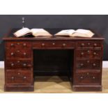 A William IV mahogany government building office desk, rectangular top with inset tooled leather