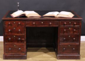 A William IV mahogany government building office desk, rectangular top with inset tooled leather