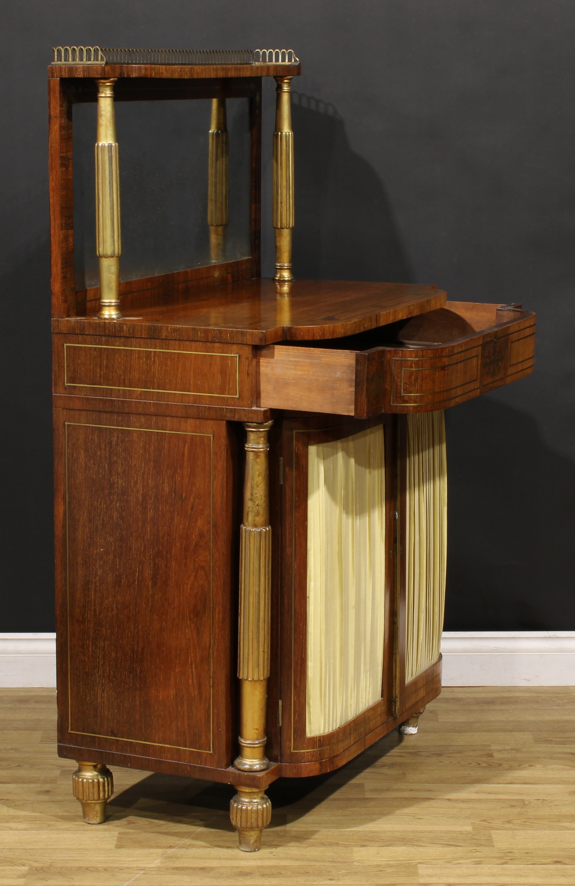 A Regency rosewood, brass marquetry and giltwood and gesso pier cabinet, three-quarter gallery above - Image 4 of 6