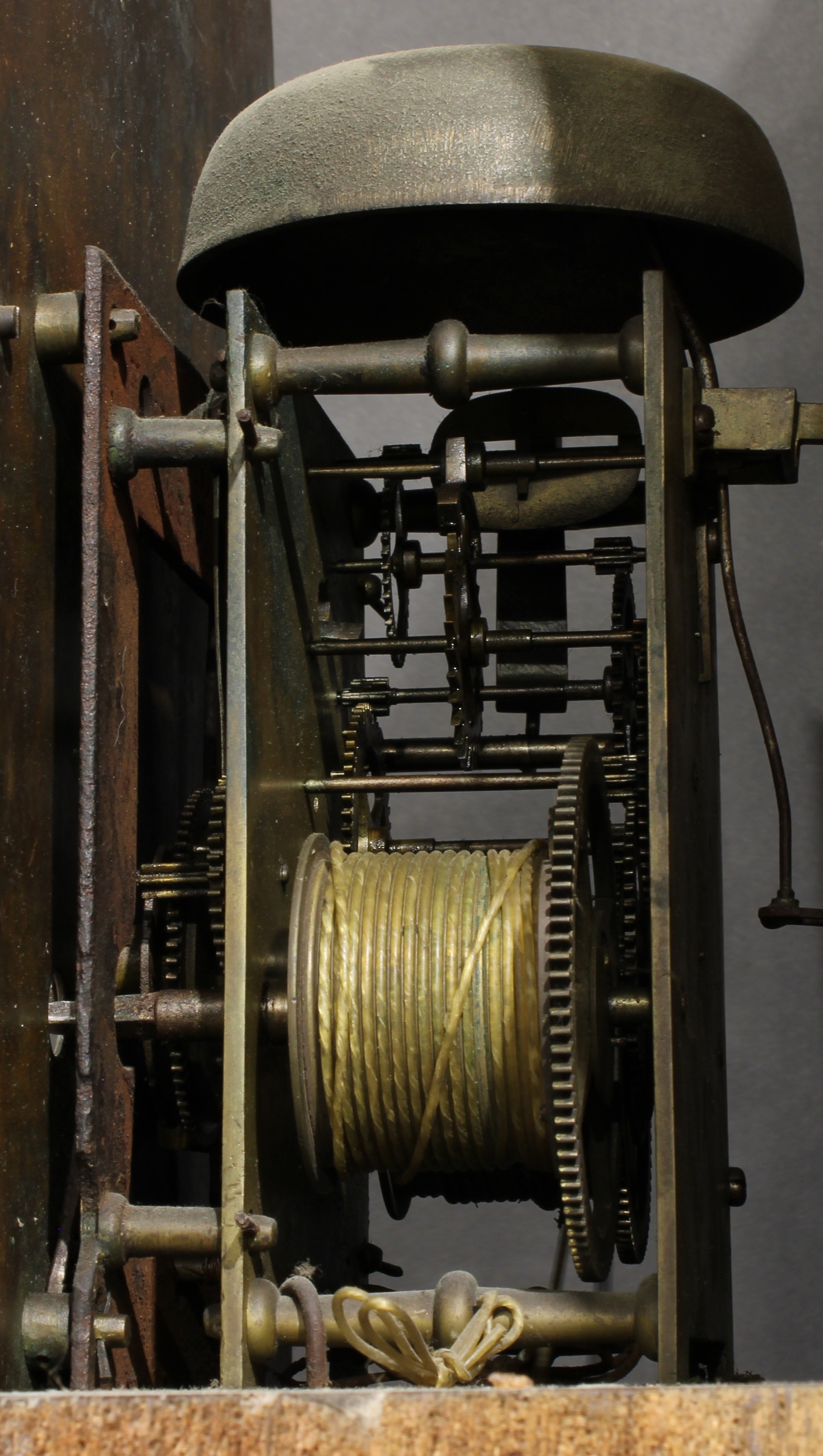 A George III Cornish oak and mahogany longcase clock, 33cm arched brass dial inscribed Roger - Image 6 of 6