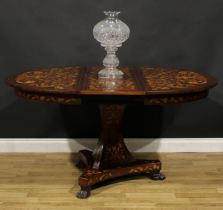 A 19th century Dutch marquetry extending dining table, discorectangular top with one additional