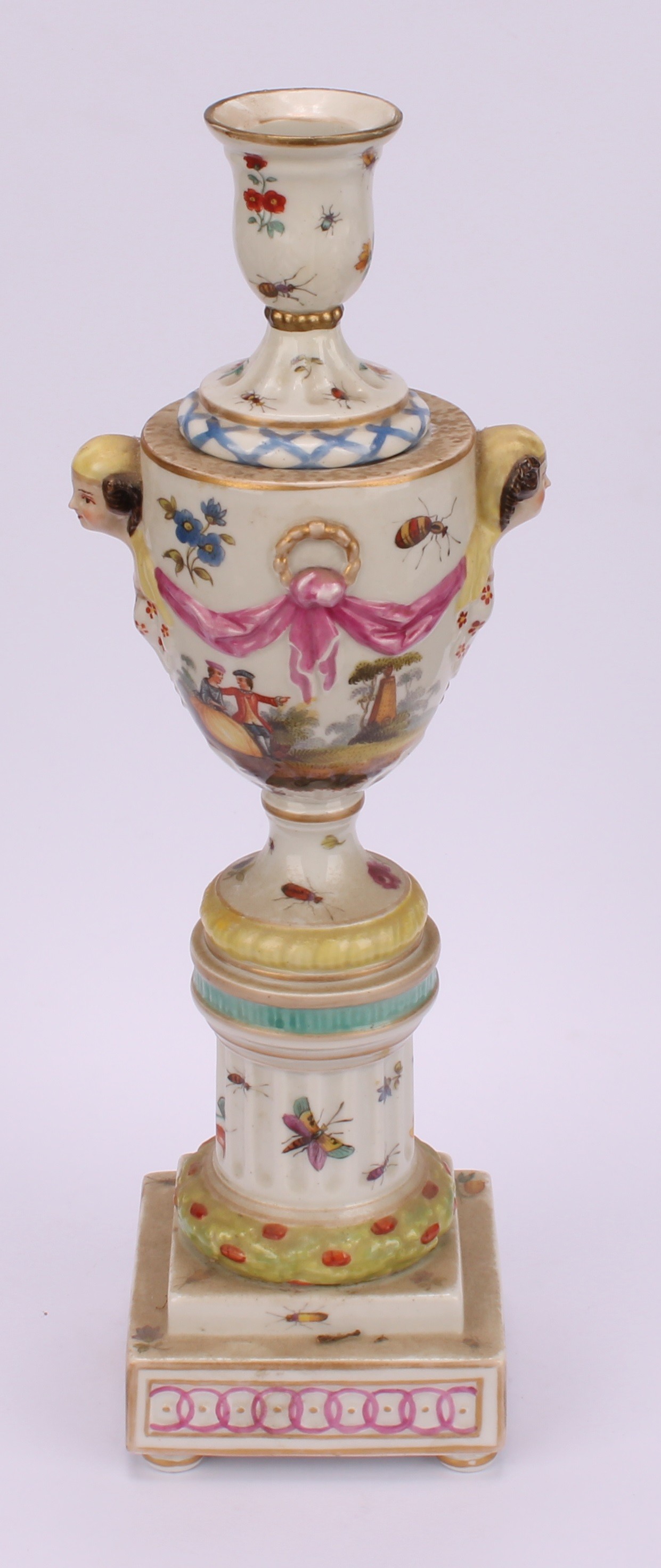 A pair of Berlin porcelain cassolettes, each as a pedestal urn on column support, stepped square - Image 7 of 10