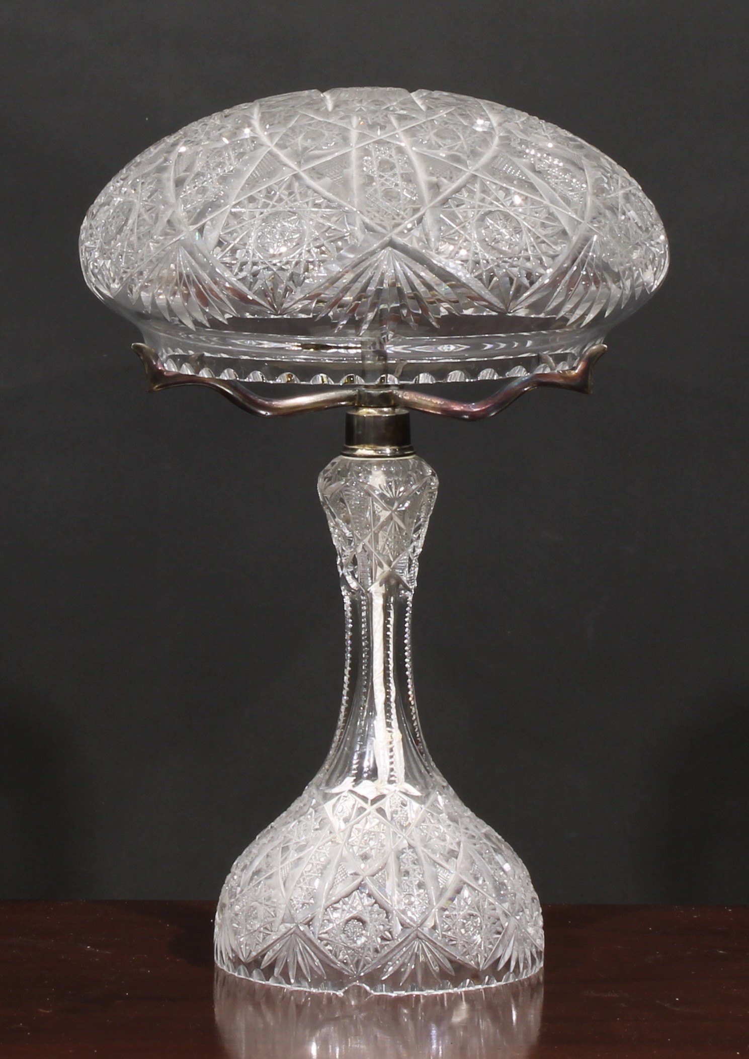 A mid 20th century cut glass mushroom table lamp, 44cm high; another, smaller, 33cm high (2) - Image 2 of 3