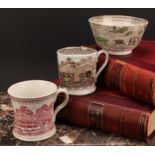 Railway Interest - steam locomotives, a 19th century Staffordshire pearlware mug, printed in sepia