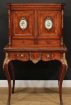 A 19th century porcelain and gilt metal mounted kingwood banded and marquetry bonheur du jour,