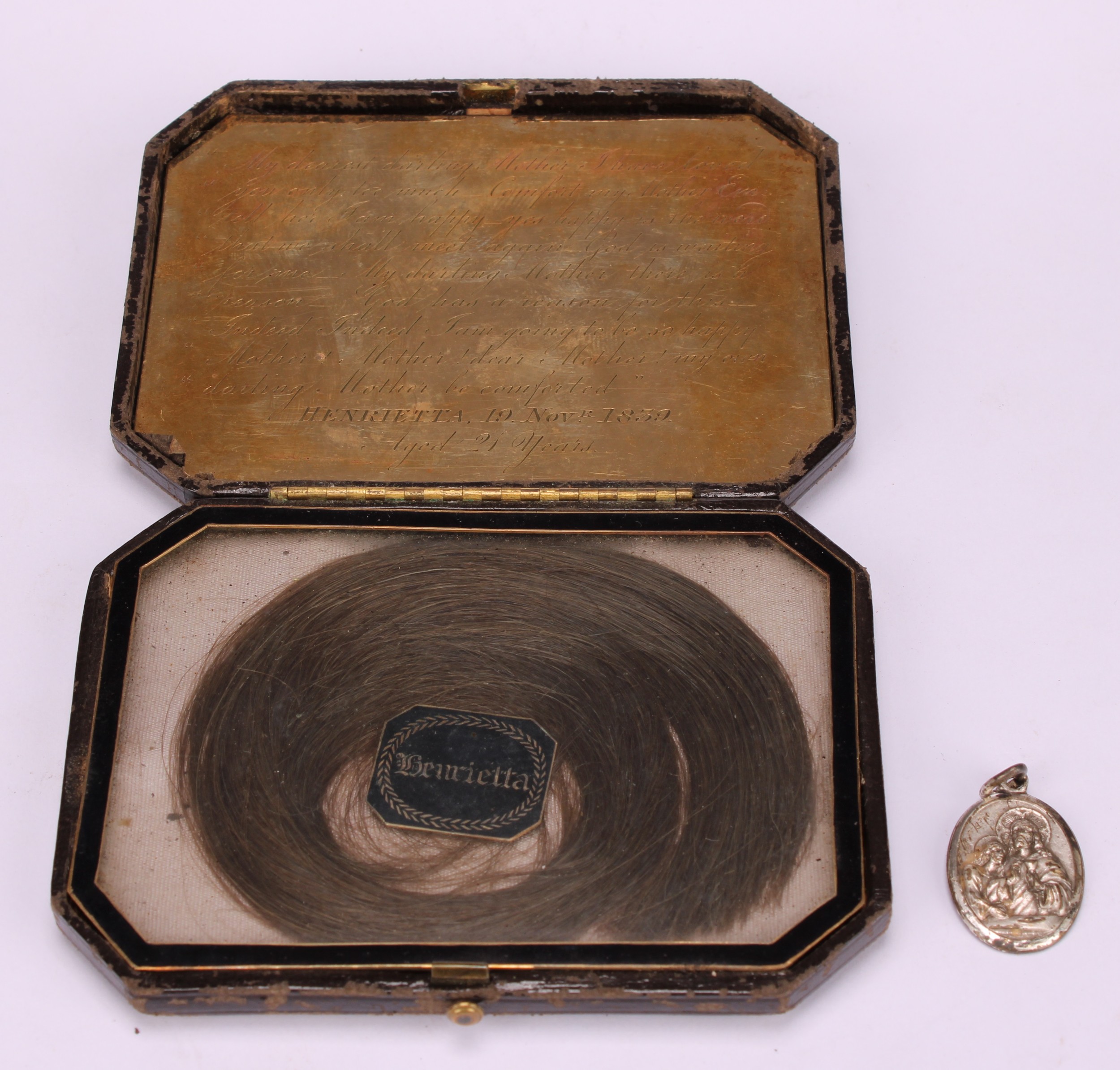 Momento Mori - a 19th century keepsake, of lock of hair encased in canted rectangular box, the - Image 2 of 4