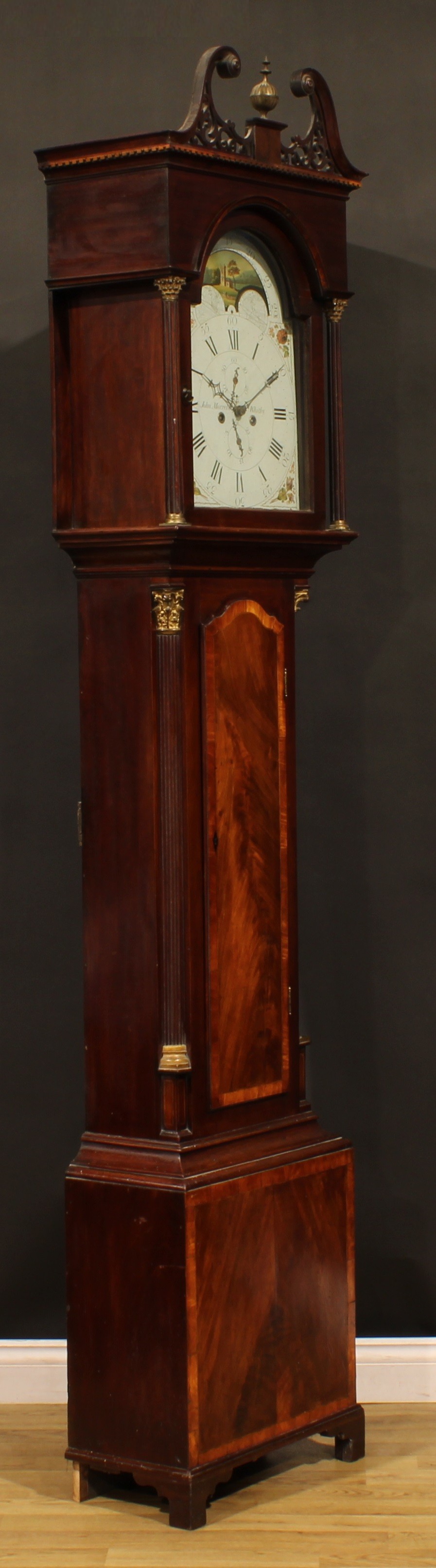 A Regency satinwood crossbanded mahogany longcase clock, 33cm arched painted dial inscribed John - Image 2 of 7