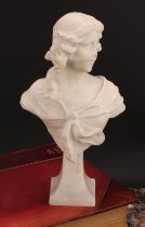 Continental School, early 20th century, an Art Nouveau marble bust, of a maiden, spreading square