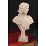 Continental School, early 20th century, an Art Nouveau marble bust, of a maiden, spreading square