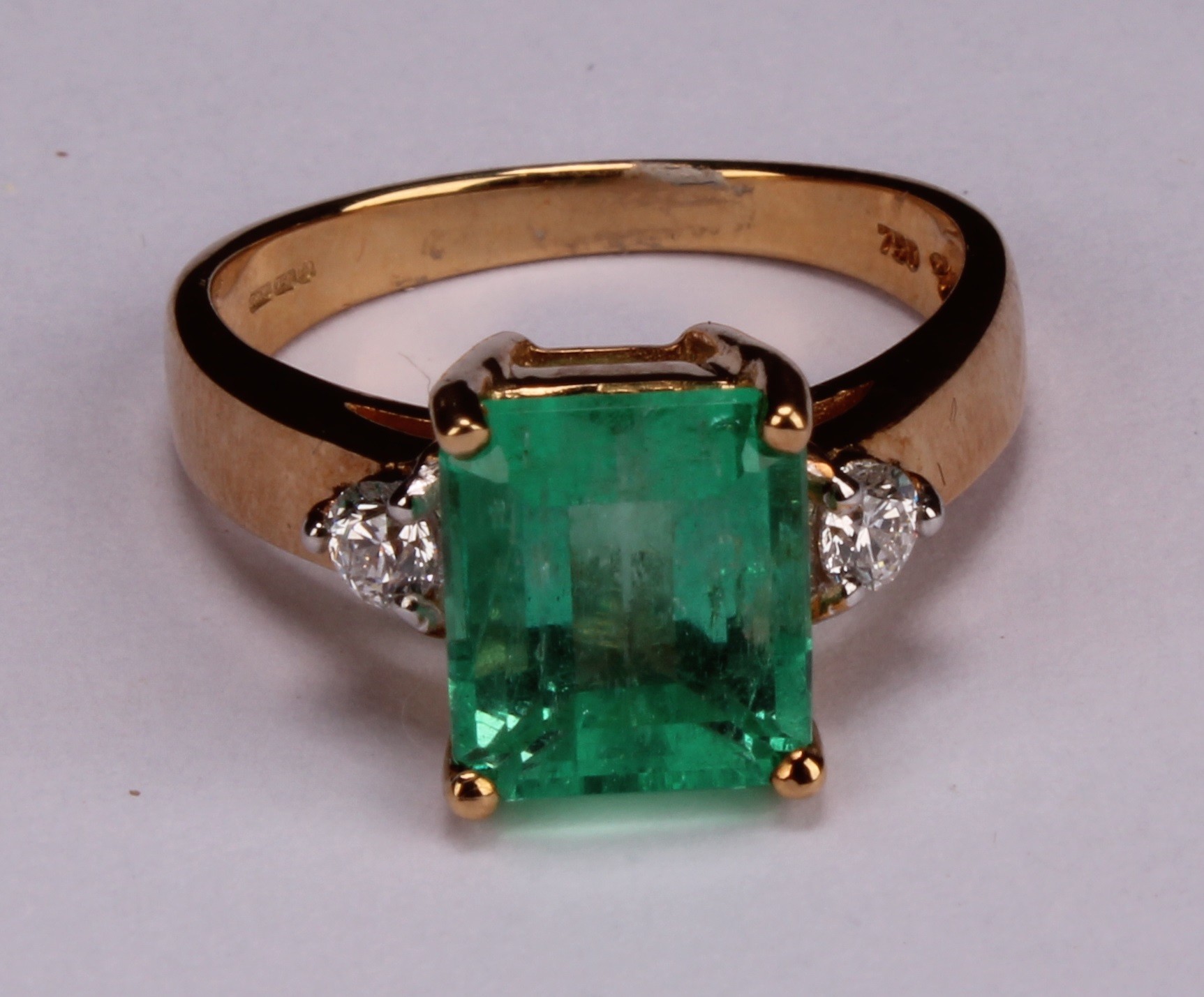 An 18ct gold, emerald and diamond ring, central cushion cut stone - Image 4 of 4