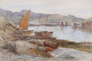 Frederick Charles Dixey (fl.1877-c.1920) Quiet Harbour, signed and dated 85, watercolour, 35cm x