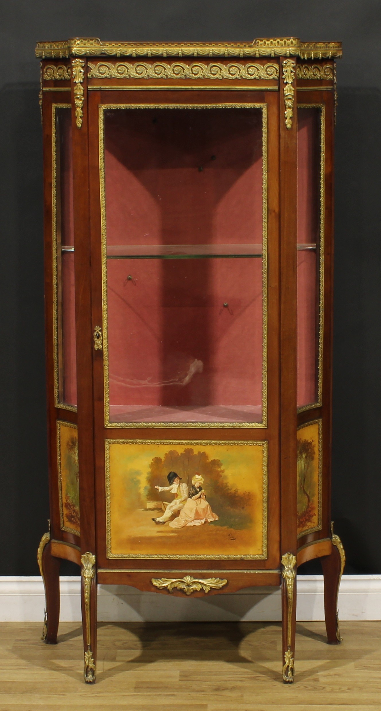 A Louis XV Revival gilt metal mounted vernis Martin vitrine, marble top with pierced gallery above a - Image 2 of 5